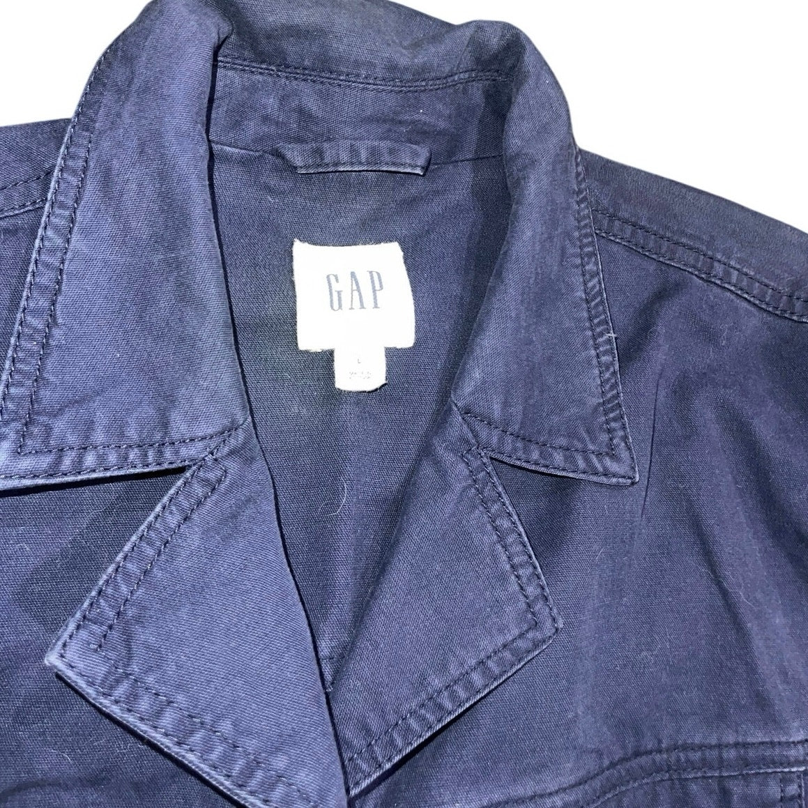 Gap Womens Snap Front Navy Chino Pocket Style Jacket Blazer Size Large Preppy