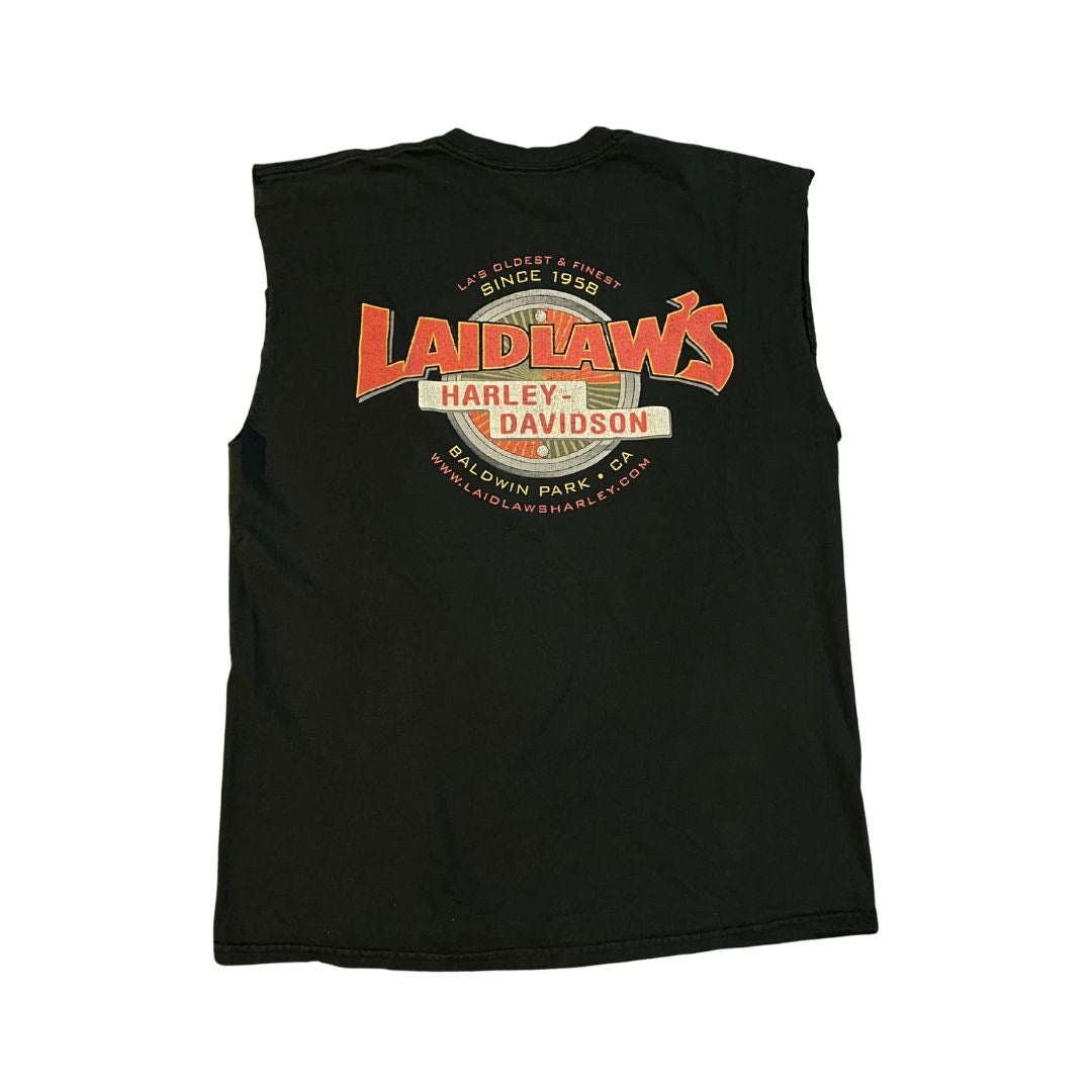 Harley Davidson Laidlaw's Cut Off Sleeves Tan Shirt Size Large Upcycle Biker