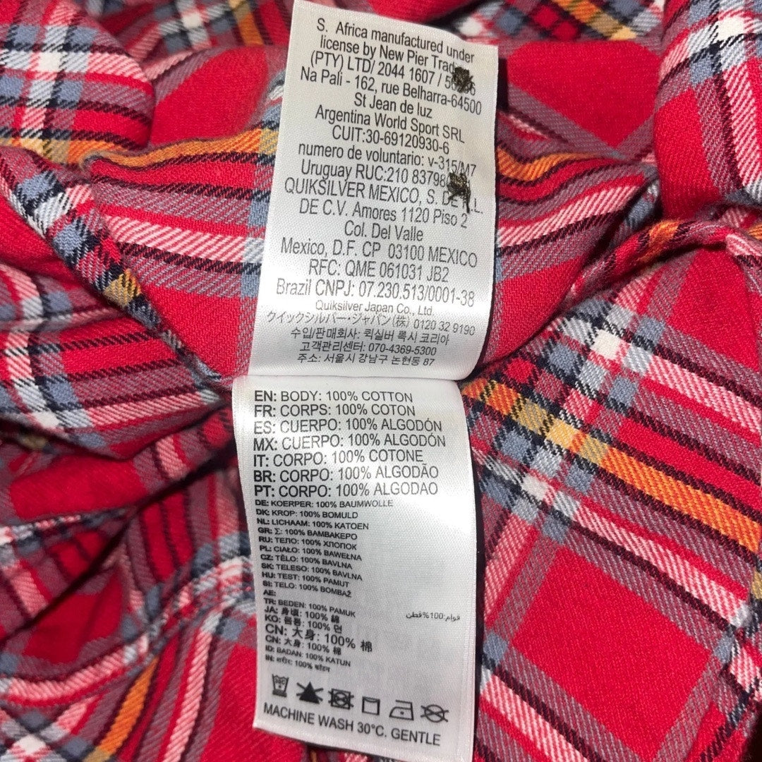 Quicksilver Mens Long Sleeve Button Up Plaid Red Size Larger Regular Fit Skater