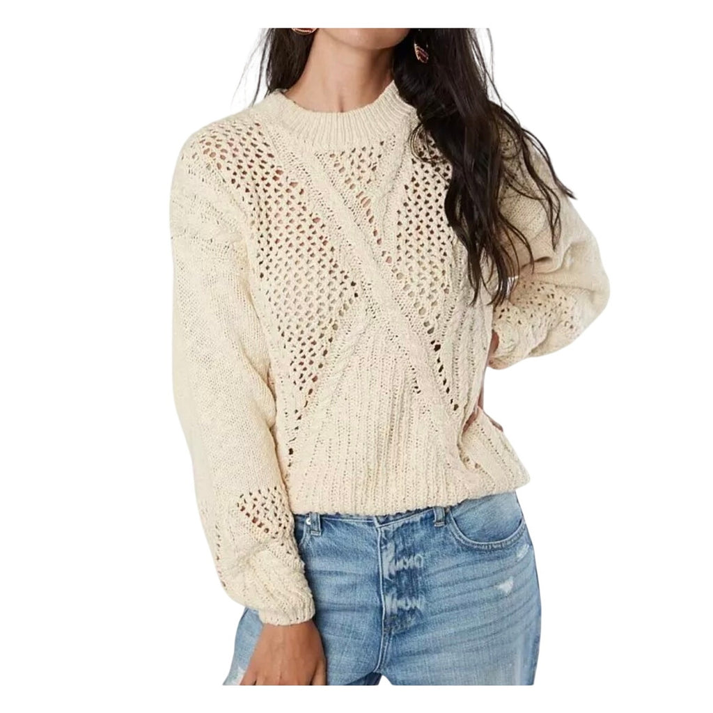 Miss Me Open Weave Cable Knit Crewneck Sweater Size Medium Preppy Fisherman