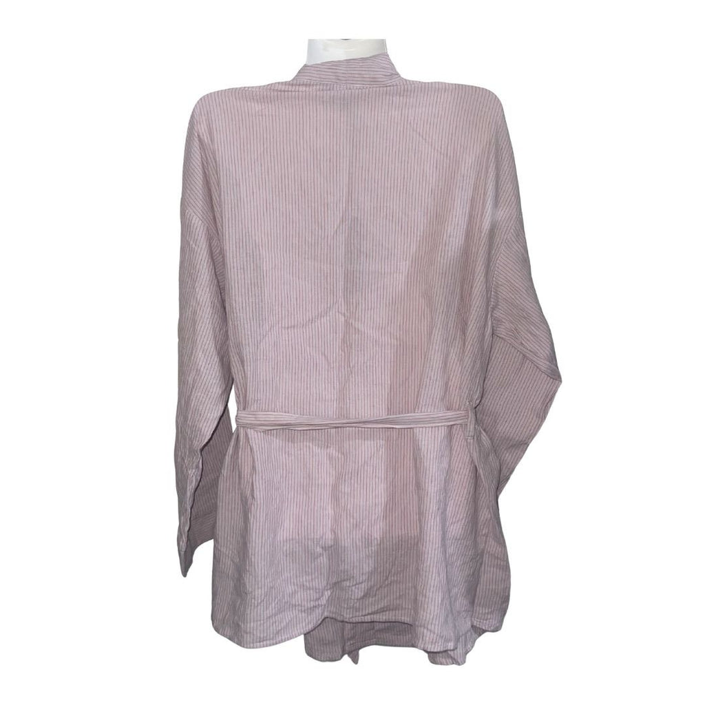 Velvet Heart Nelly Stripe Long Sleeve Belted Kimono Top Casual 100% Linen NWT
