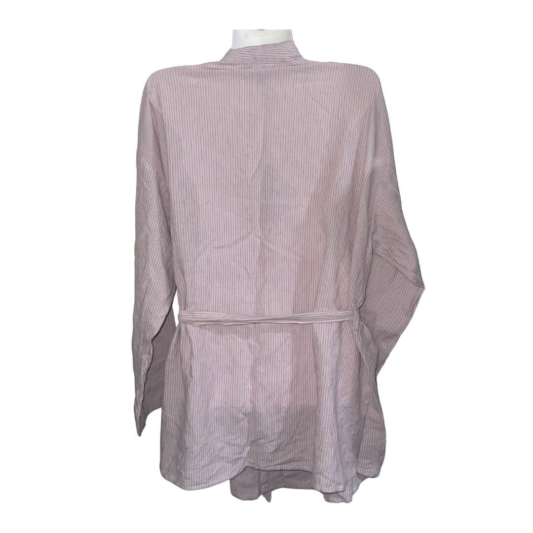 Velvet Heart Nelly Stripe Long Sleeve Belted Kimono Top Casual 100% Linen NWT