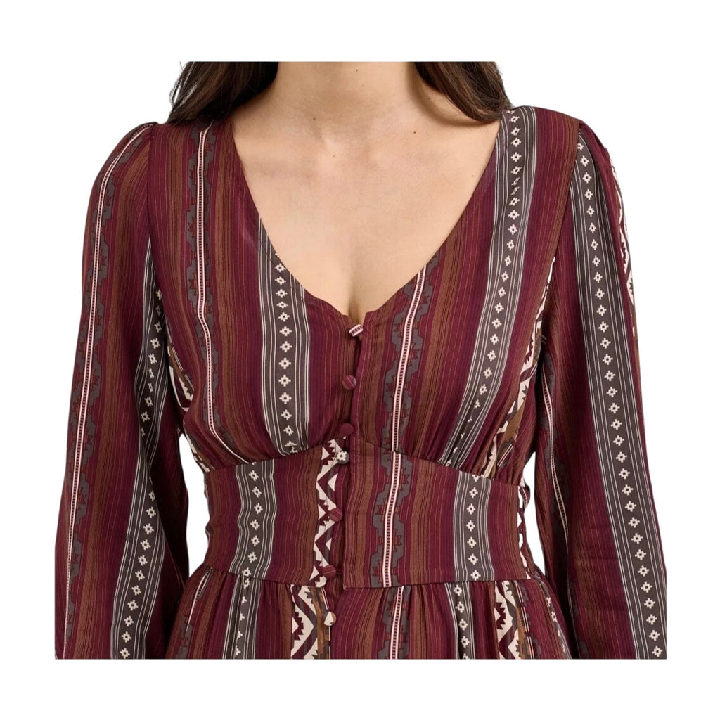 Wrangler Retro Southwestern Striped Long Sleeve Button Maxi Dress Medium Western