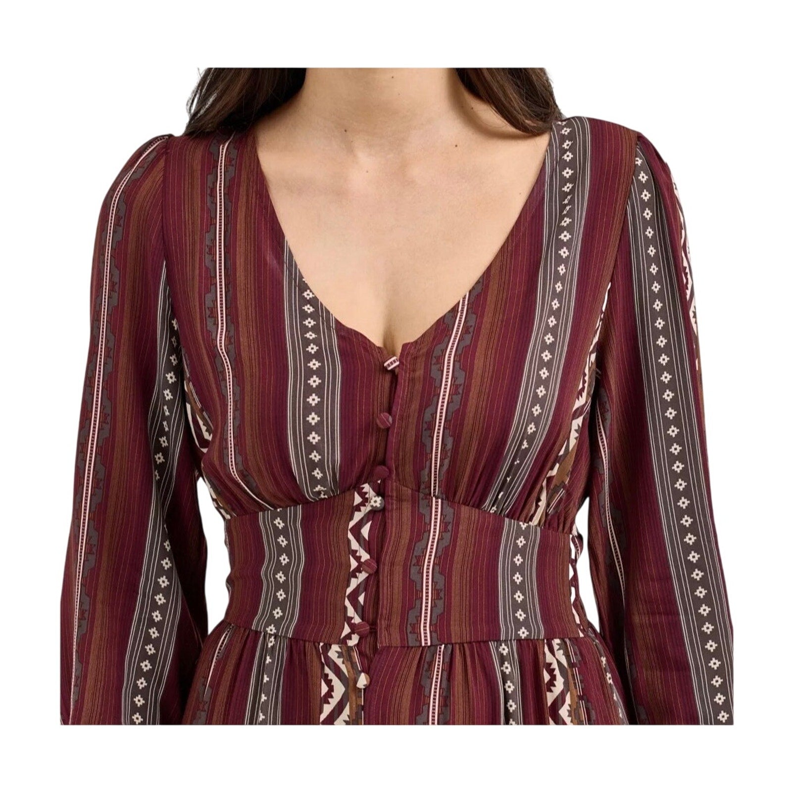 Wrangler Retro Southwestern Striped Long Sleeve Button Maxi Dress Medium Western