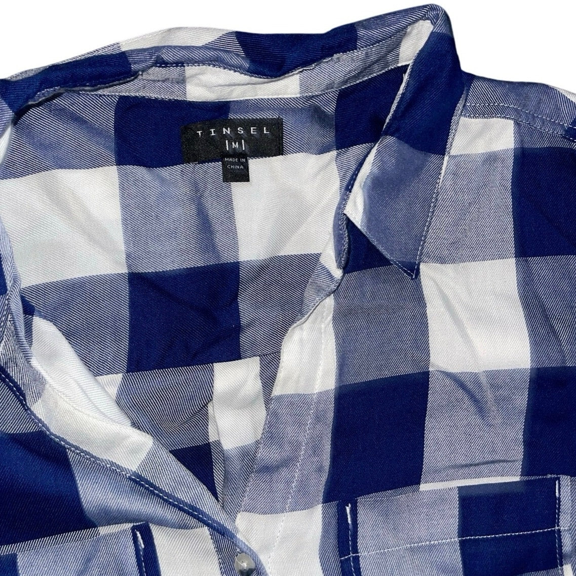 Tinsel Hattie Blue/white plaid flannel long-sleeve collar shirt Size Medium