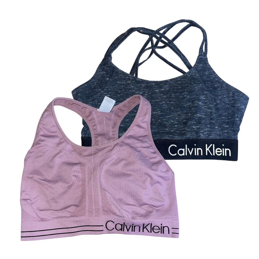 Bundle Calvin Klein 2 Sports Bras Pink and Black Quick Dry Athletic Size Large