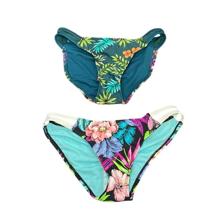 Xhilaration Two Bikini Bottoms SZ SX Floral Tropical Vacation Beach Swim NWT
