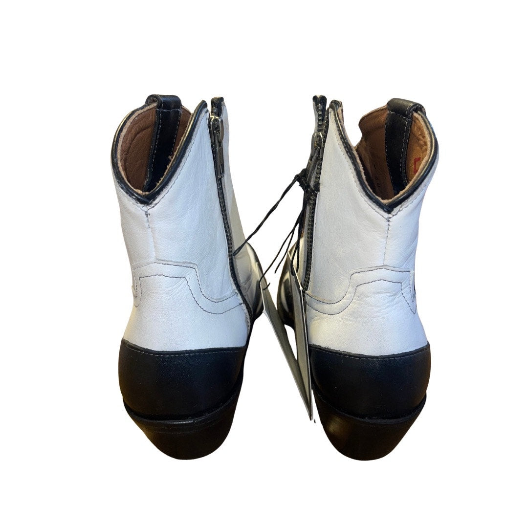 Lucchese Black White Flame Overlay Bianca Cowboy Boots Size 9B Western Cowgirl