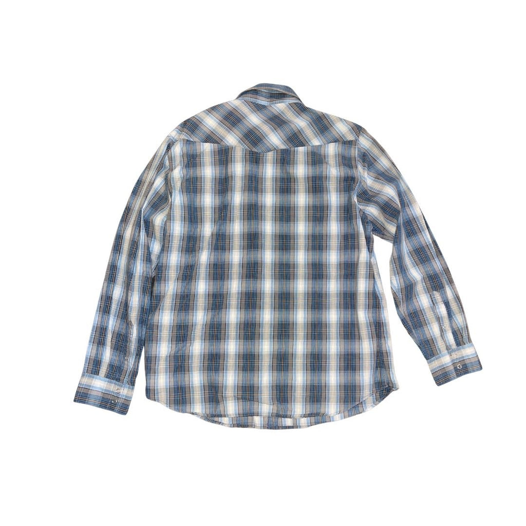 Kirra Snap Button Front Shirt Mens Long Sleeve Size Large Blue Plaid Cotton