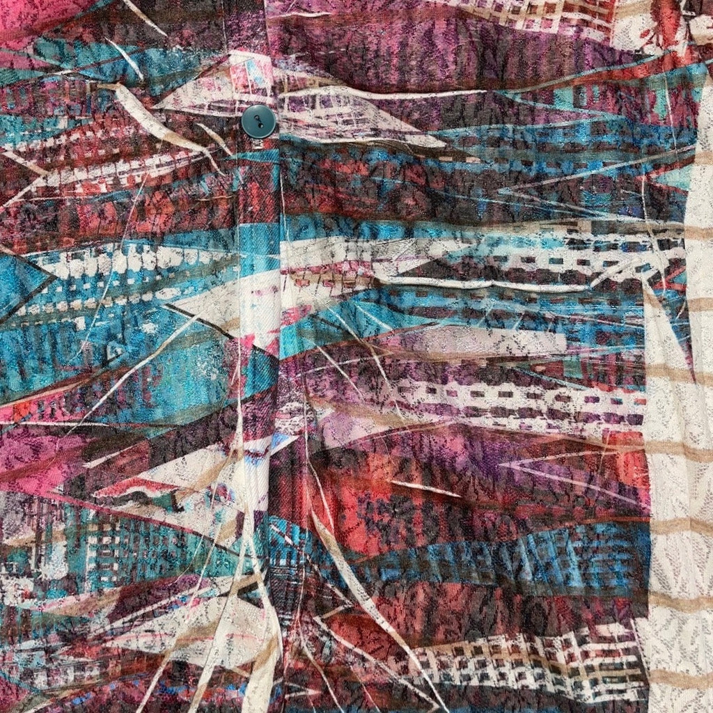 Cubism Tunic Top 3/4 Sleeve Abstract Peplum Blouse Size Medium Artsy Flare