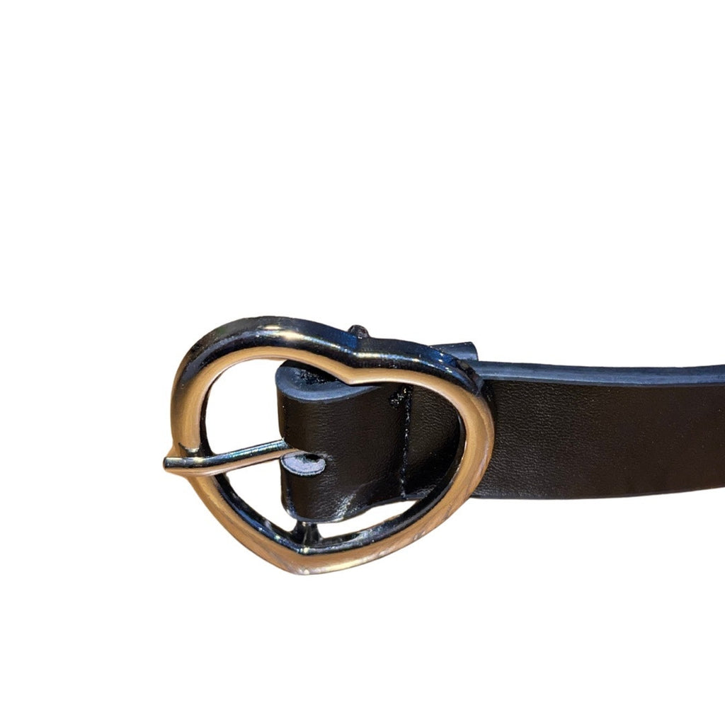 Black Faux Leather Belt Heart Buckle Heart Accents Size Medium Y2K NWOT