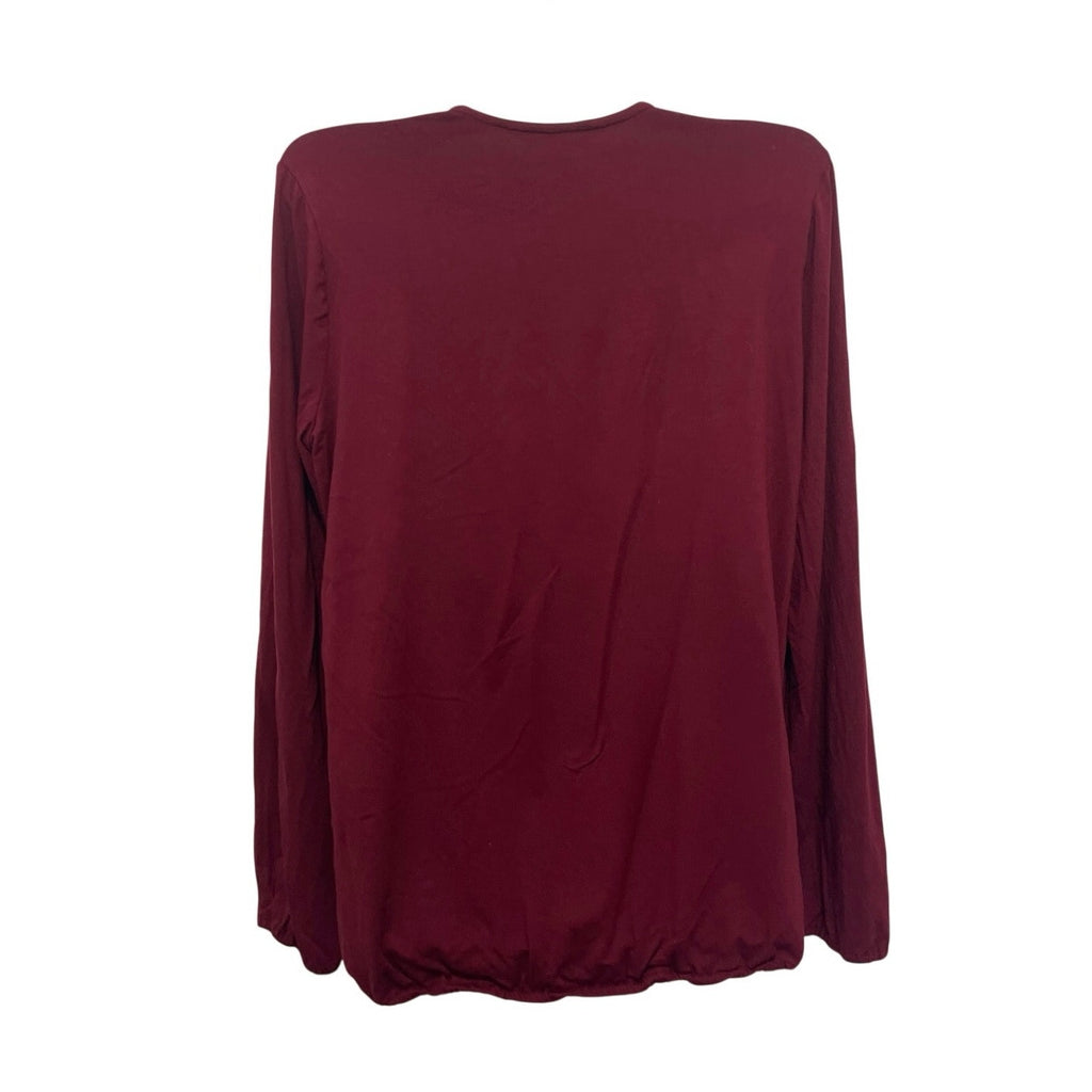 Tommy Hilfiger Burgundy V-Neck Pintuck Pleats Blouse Size Medium Career Office