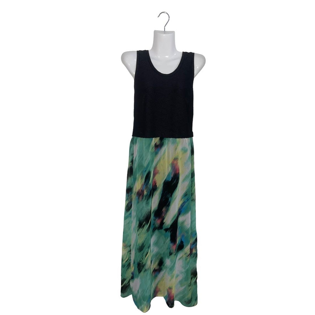 Calvin Klein Sleeveless Maxi Dress Colorblock Watercolor SZ XS Retro Artsy Chic