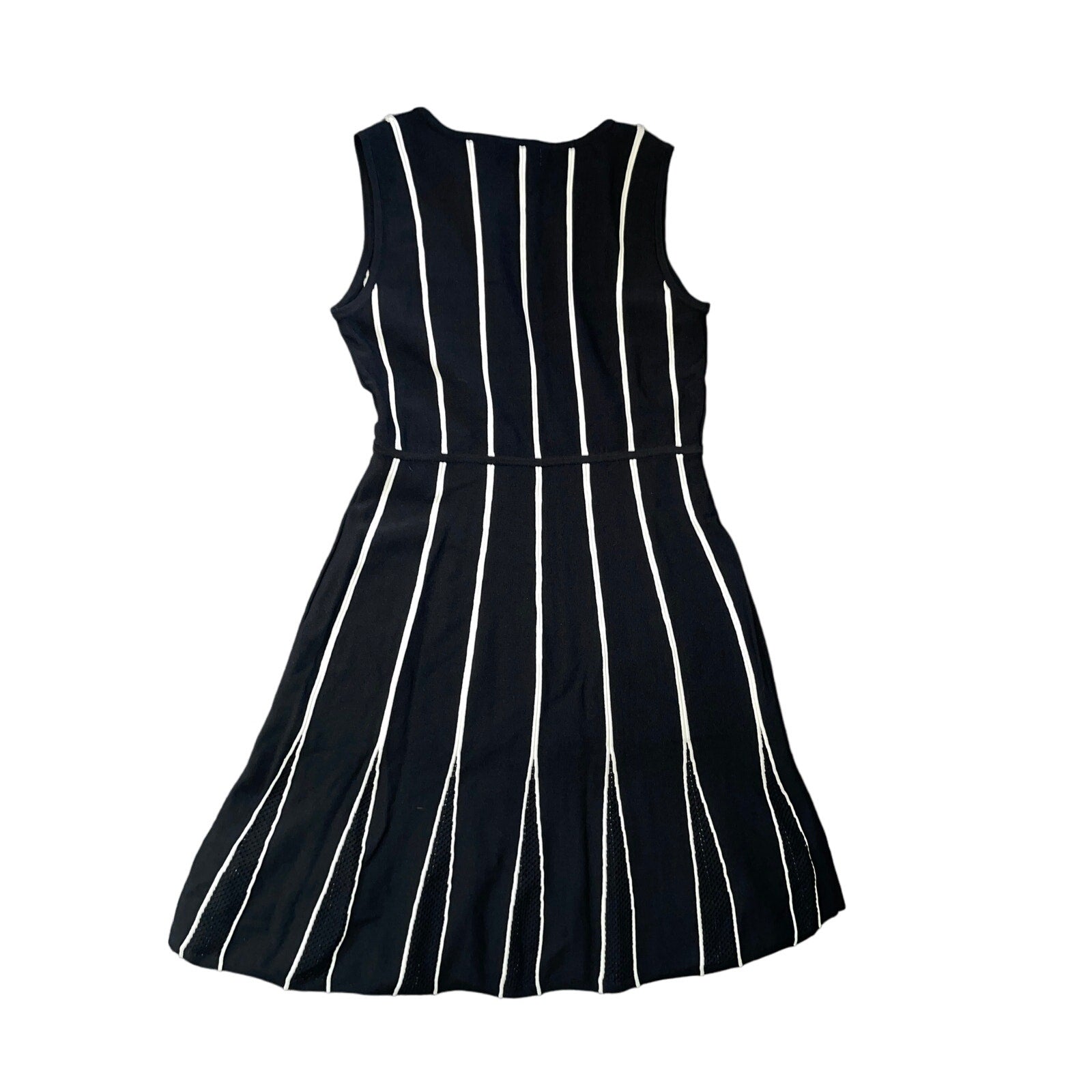 Calvin Klein Sleeveless Fit Flare Black and White Stripe Midi Knit Dress Size M