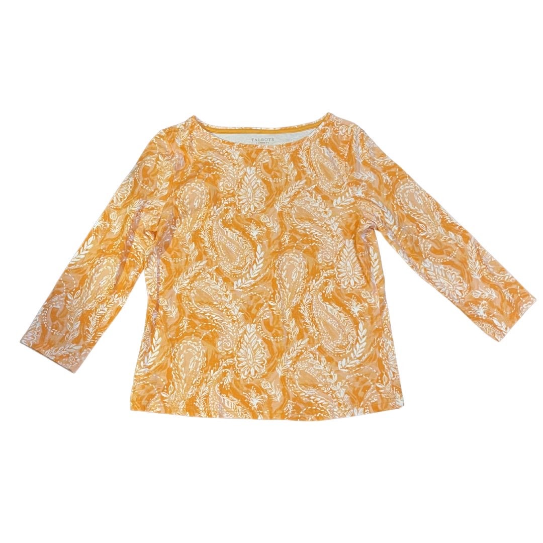 Talbots Orange Bateau Neck Paisley Top Petite Medium Artsy Casual Boho Indie