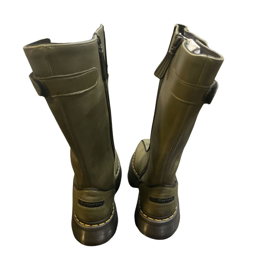 Dr. Martens Buzz High Eclipse Platform Leather Tall Boots Olive Green US 9 NWB