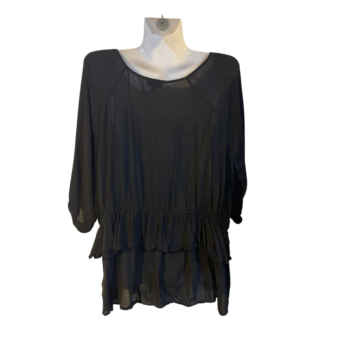 Zenobia Black Sheer Tiered Peplum Babydoll Tunic Top SX 3X Romantic Boho Chic