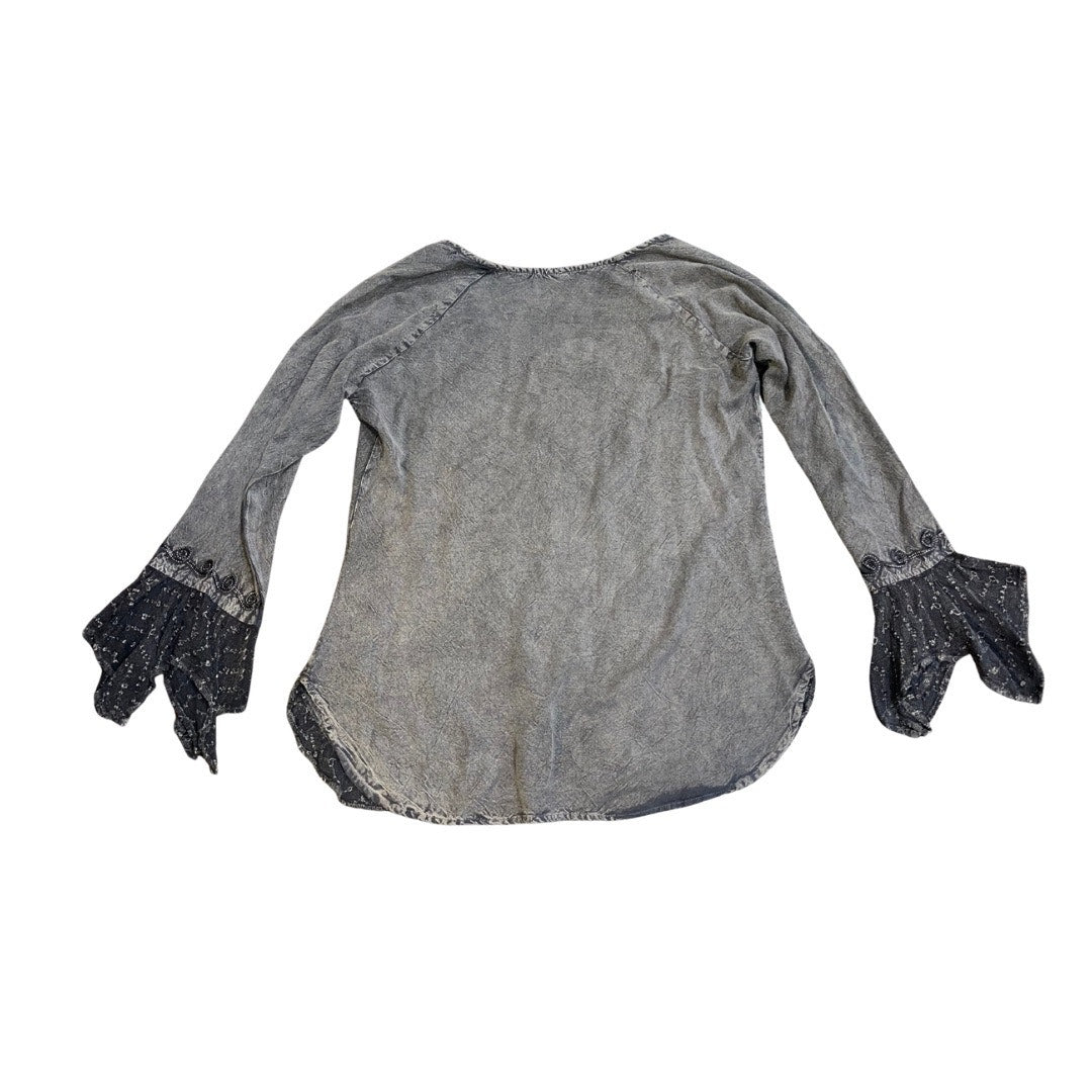 Bohemian Style Tunic Blouse Embroidered Details Bell Sleeves Lace Indie Western