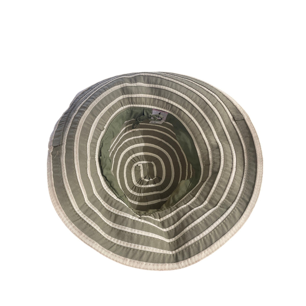 Sur La Tete Striped Sage Green Wide Brimmed Bucket Sun Adjustable Hat Vacation