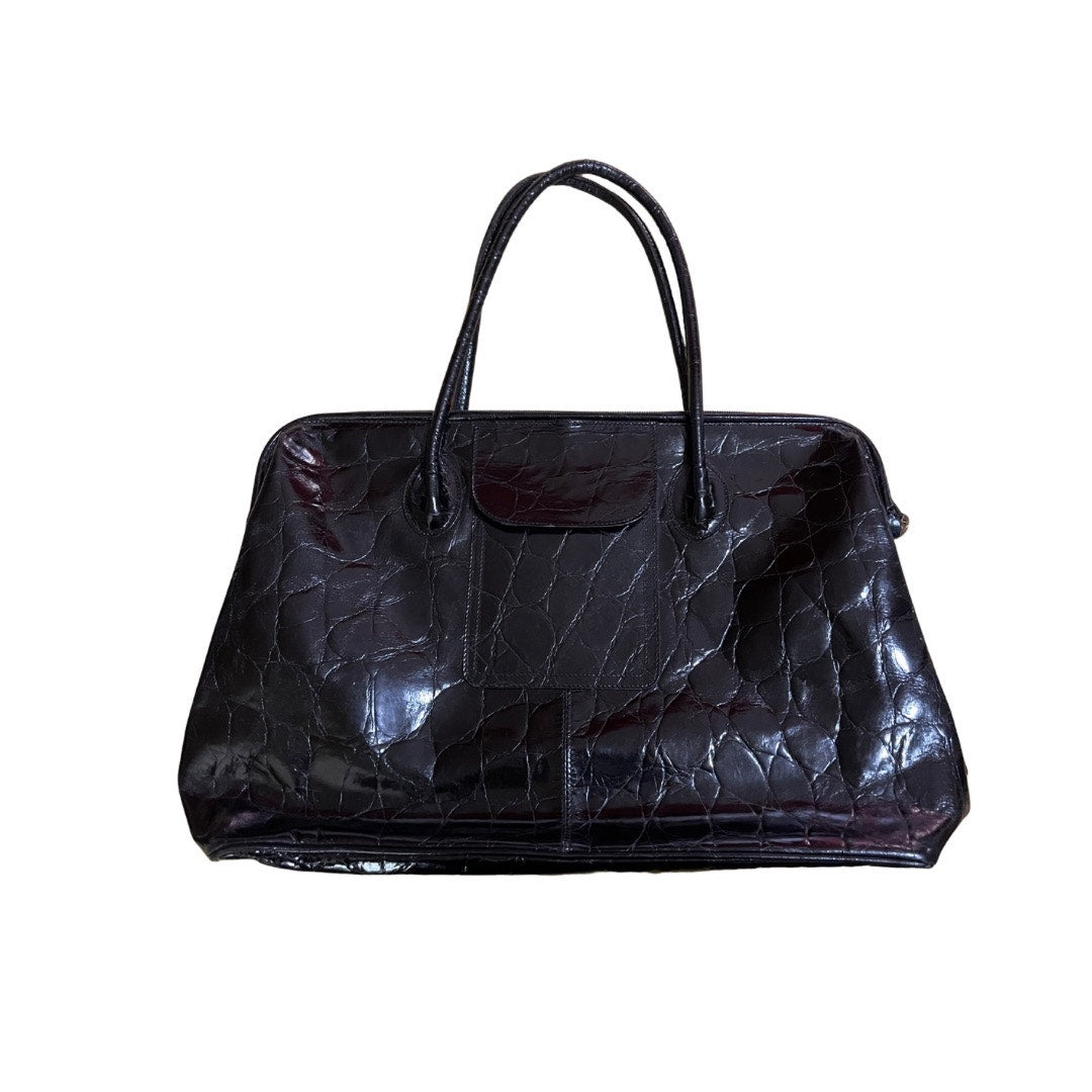 Furla Black Leather Satchel Bag Double Shoulder Straps Made in Italy