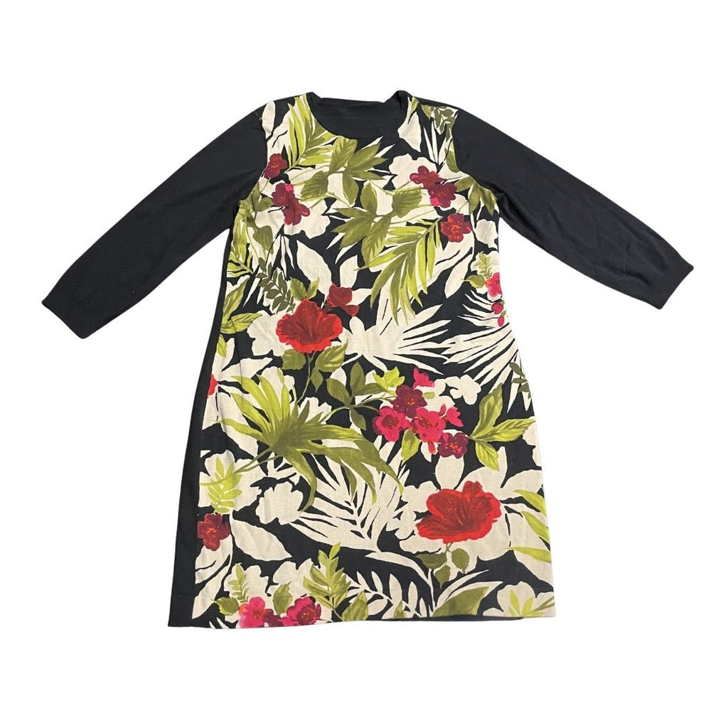 Tommy Bahama Tropical Floral Print Long Sleeve Knit Sweater Dress Boho Chic