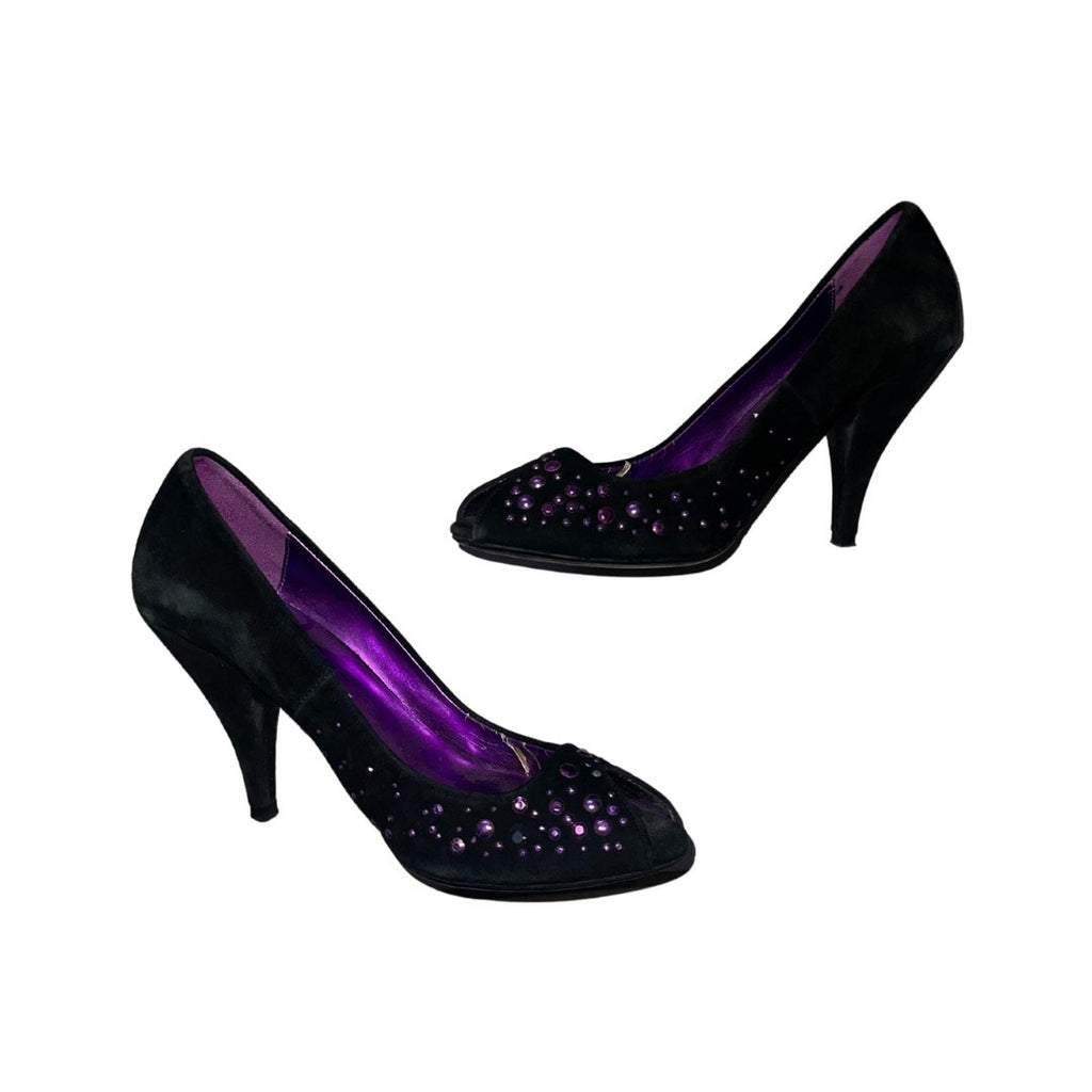 Sigerson Morrison for Target Heels Shoes suede like black purple sequin peep toe prom