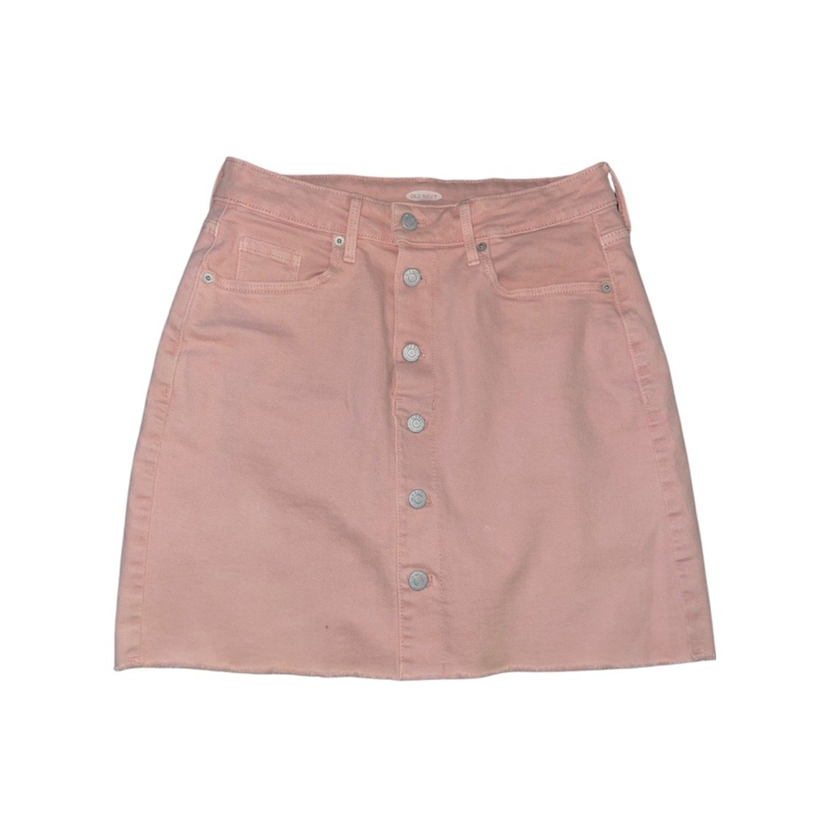Old Navy Pink Denim Skirt Jean Button Front Mini Fray Hem Size Small Y2K Preppy