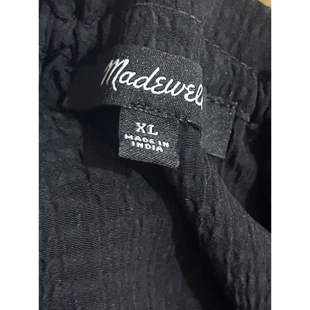 Madewell Seersucker Top Puff Sleeves Tie Back Size XL Flattering Flirty Flowy