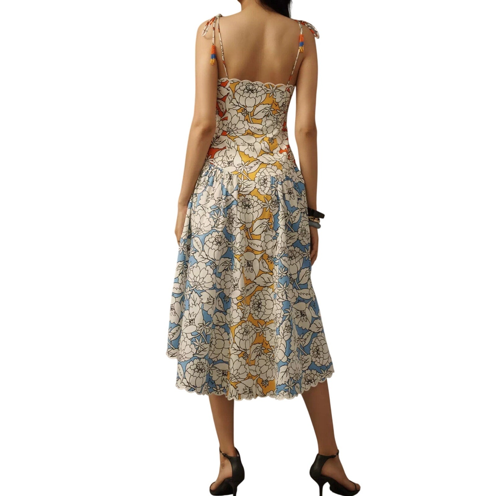 Farm Rio x Anthropologie Basque-Waist Midi Dress Size Large Tie Straps Fit Flare