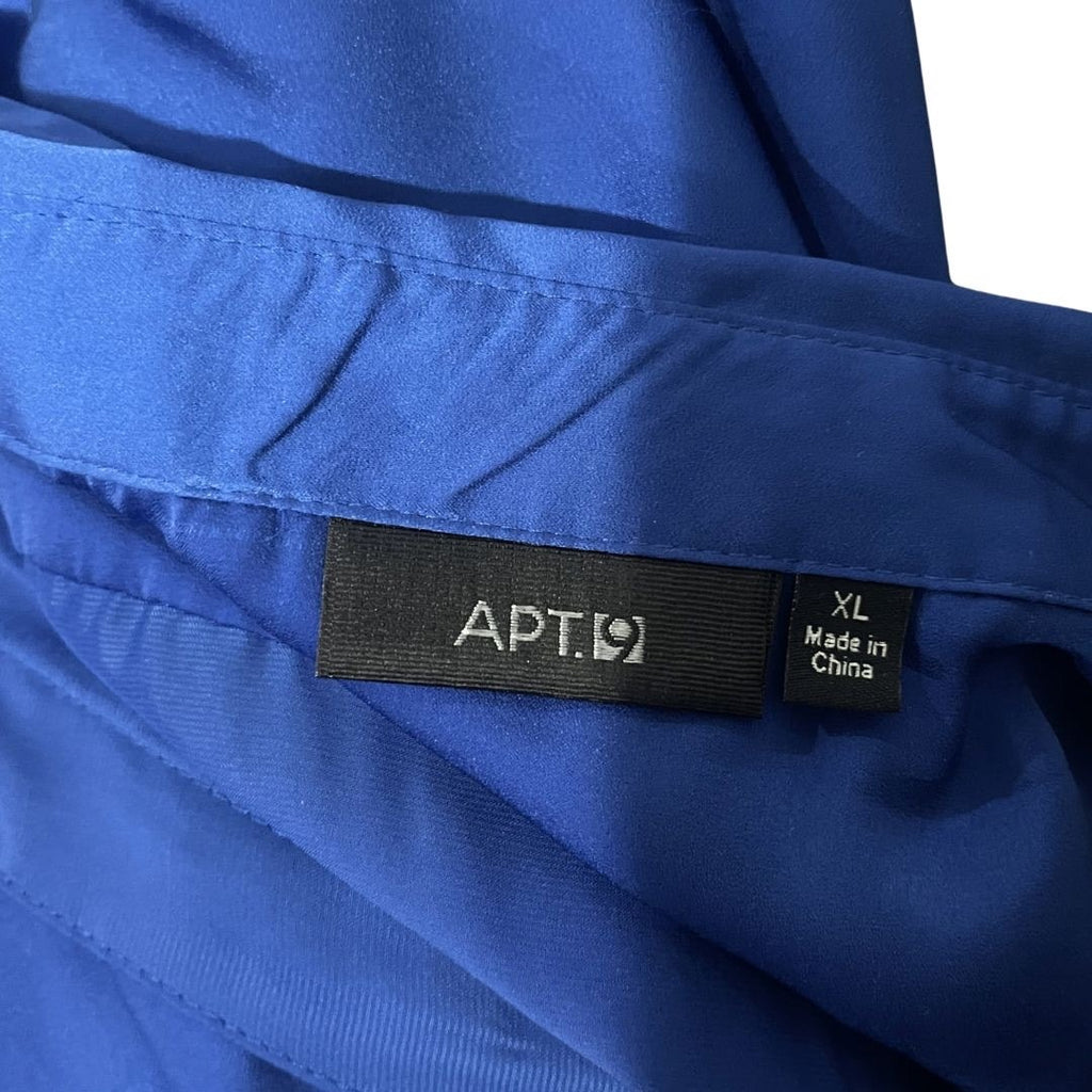 Apt. 9 Royal Blue Button Long Sleeve Satin Blouse Size XL Career Chic Office