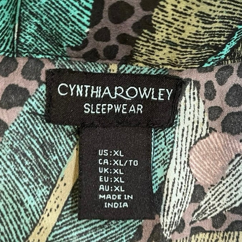 Cynthia Rowley Short Sleeve Button up Pajama Top SZ XXL Tropical Retro Sleepwear