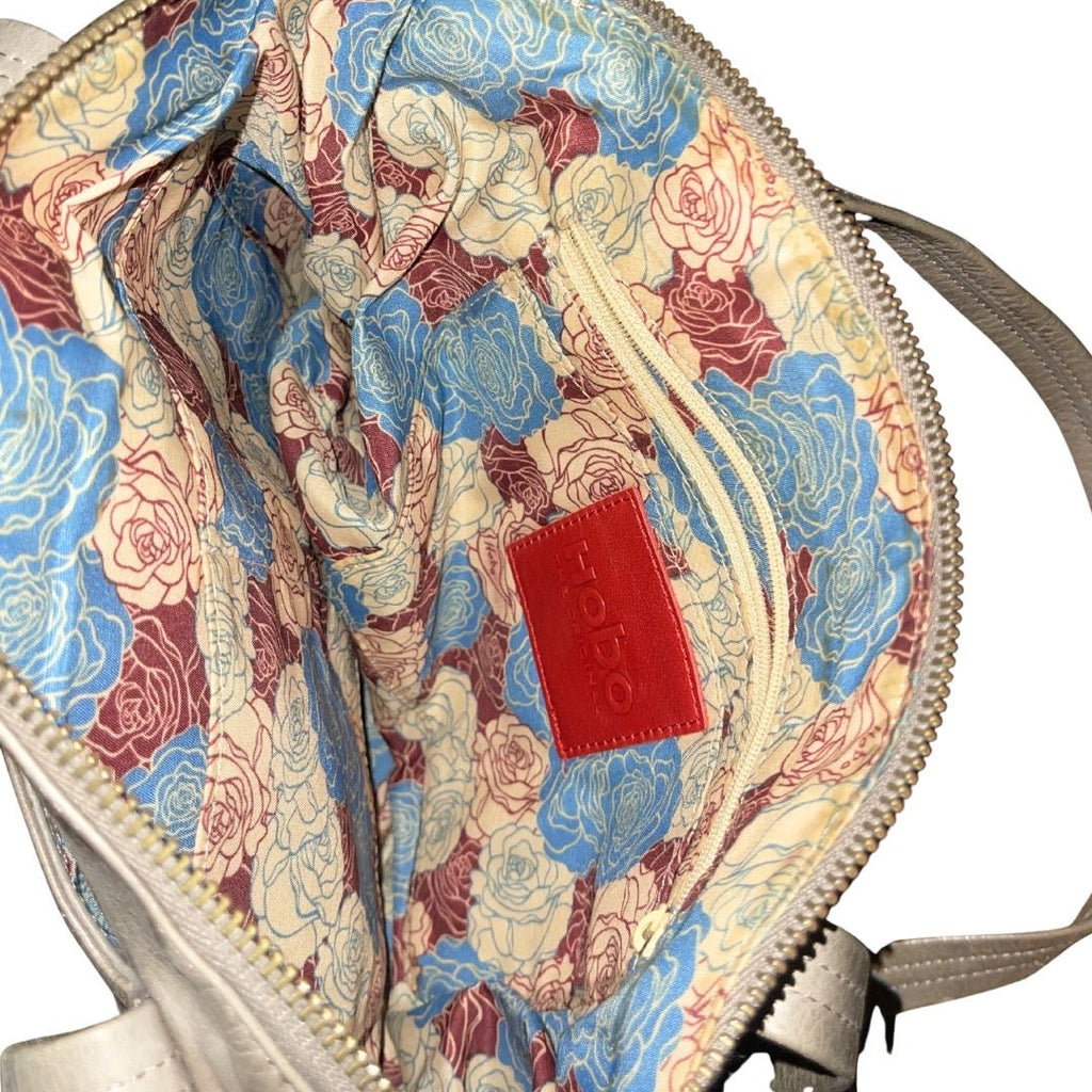 Hobo the Original Gray Genuine Leather Double Shoulder Bag Purse Floral Lining