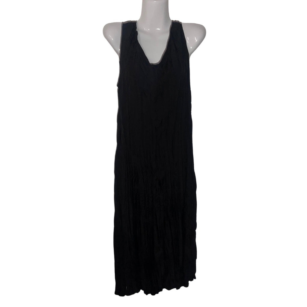 Natural Impressions Dress Sleeveless v-neck pleated maxi black vacation summer NWT