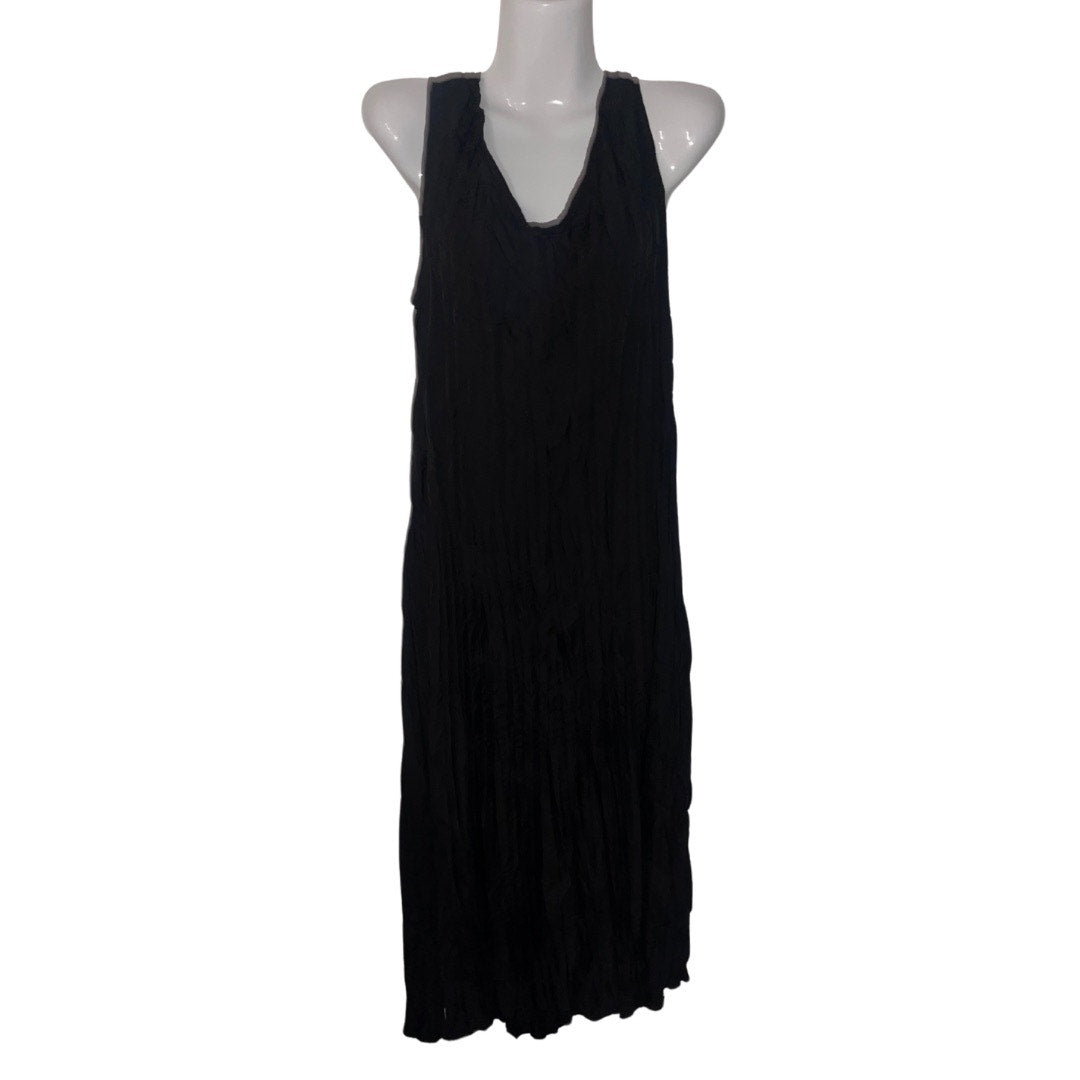 Natural Impressions Dress Sleeveless v-neck pleated maxi black vacation summer NWT