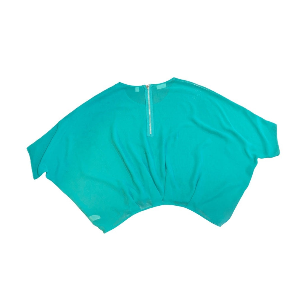Bisou Bisou Sheer Caftan Flowy Top Teal Blouse Size Large Dolman Sleeve