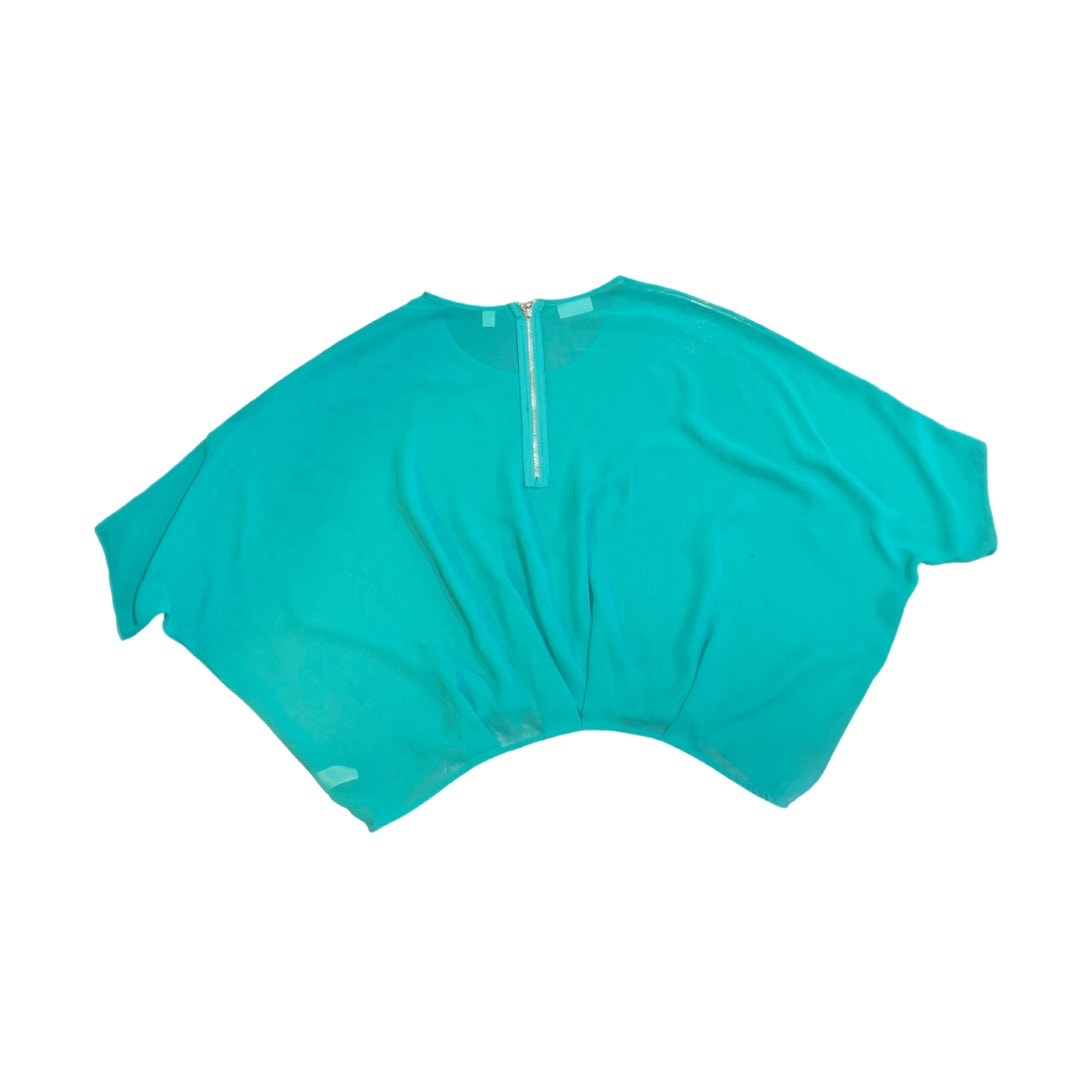 Bisou Bisou Sheer Caftan Flowy Top Teal Blouse Size Large Dolman Sleeve