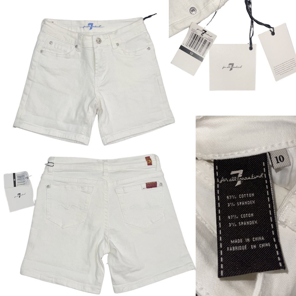7 for all Mankind Youth Girl White Denim Jean Shorts Size 10 NWT Streetwear Chic