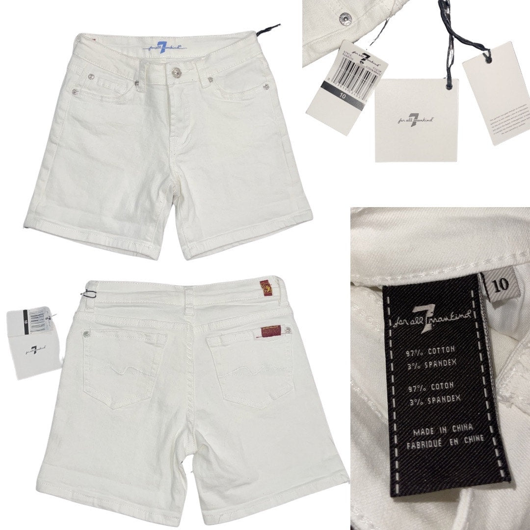 7 for all Mankind Youth Girl White Denim Jean Shorts Size 10 NWT Streetwear Chic