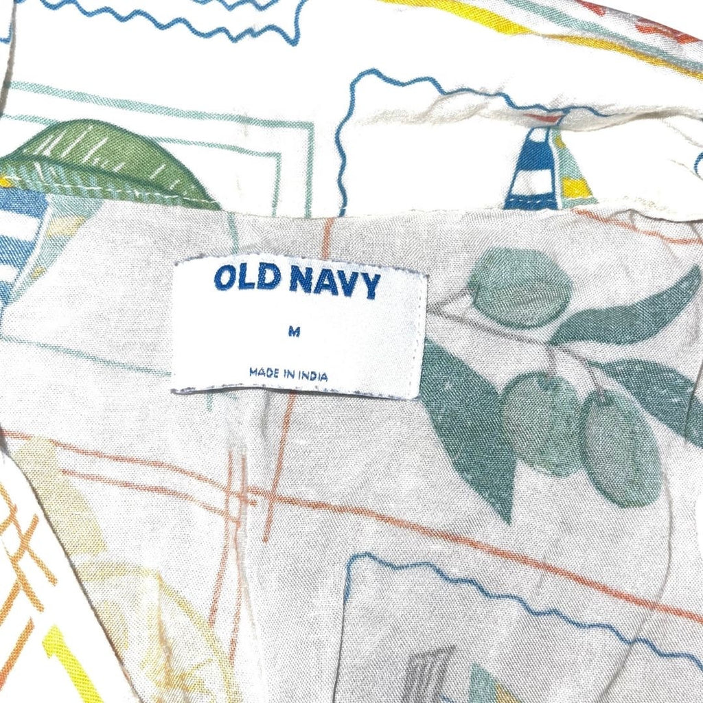 Old Navy Novelty Short Sleeve Shirt Medium Nautical Vacation Tropical Casual