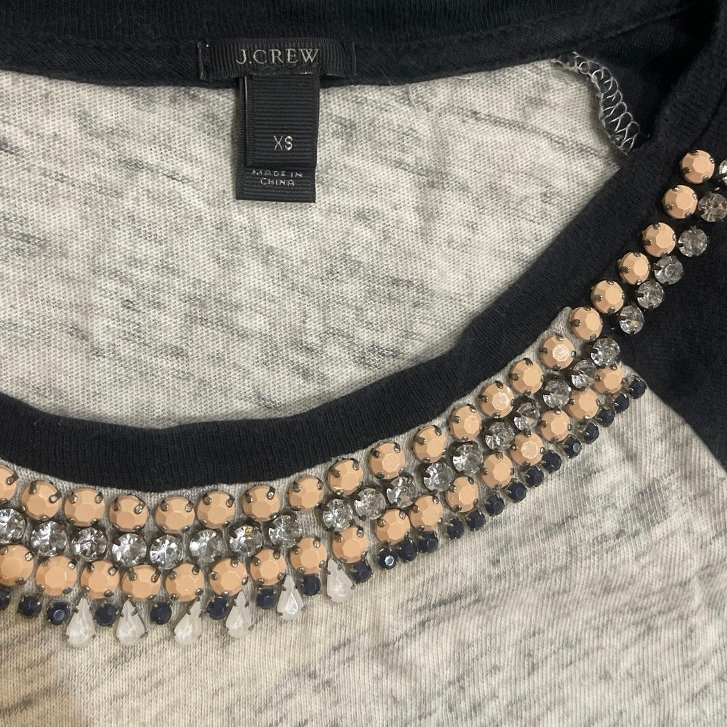 J.Crew Jewel Embellished Casual Baseball Long Sleeve Tee SZ XS Boho Casual
