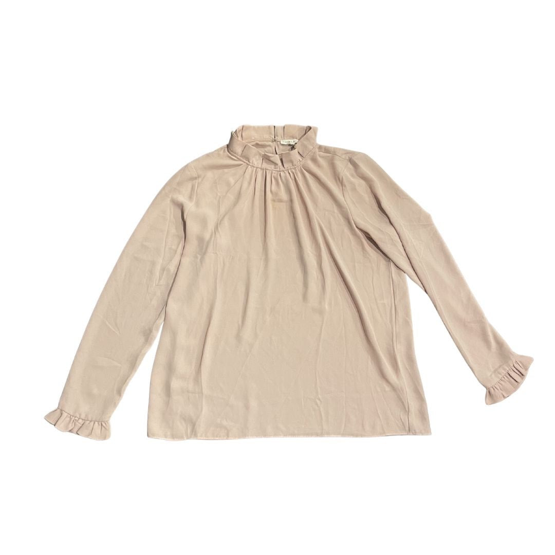 Violet & Claire Mock Neck Long Sleeve Blouse Pleated Ruffled Detailing Career