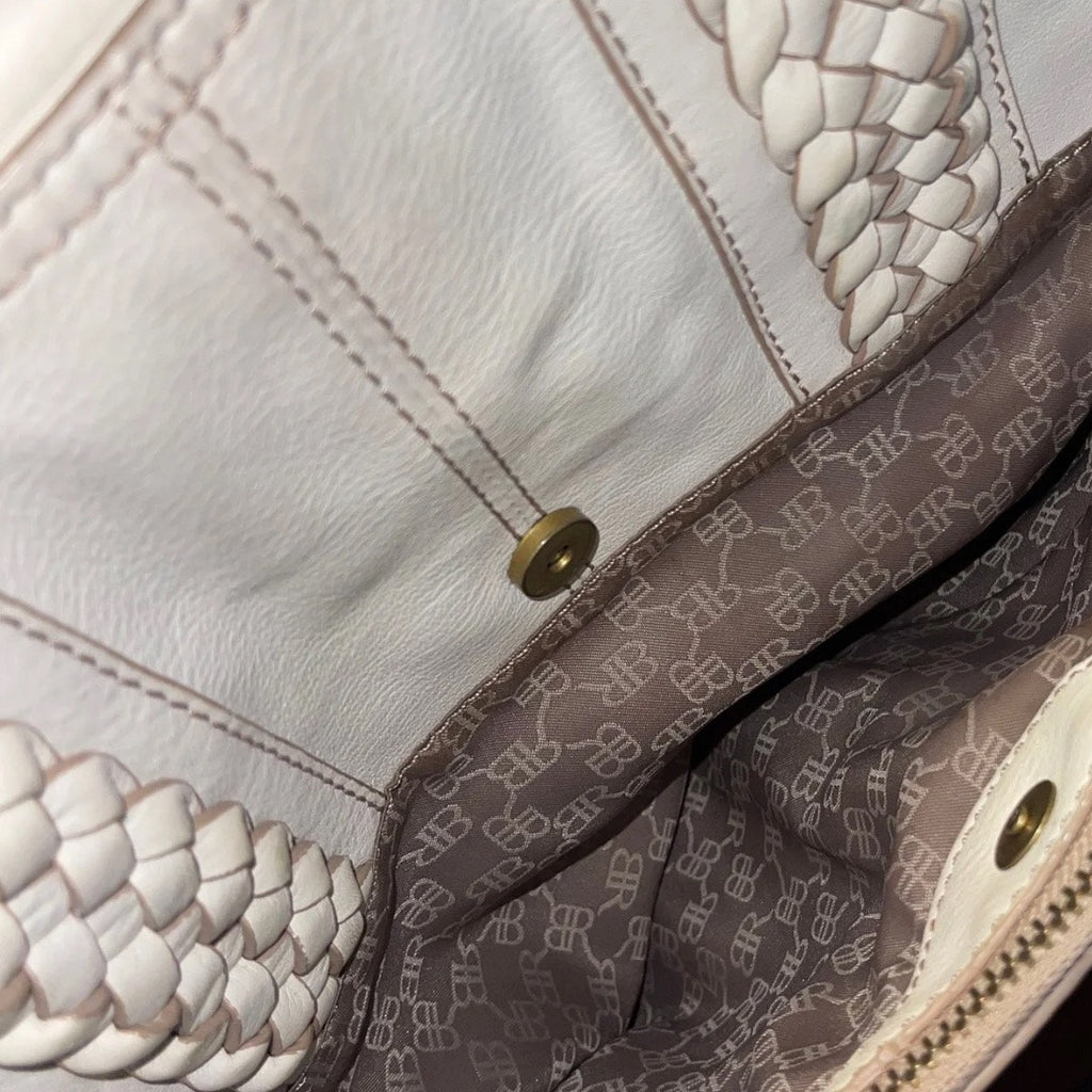 Banana Republic BR Logo Handbag Cow Leather Ivory Satchel Hobo Purse