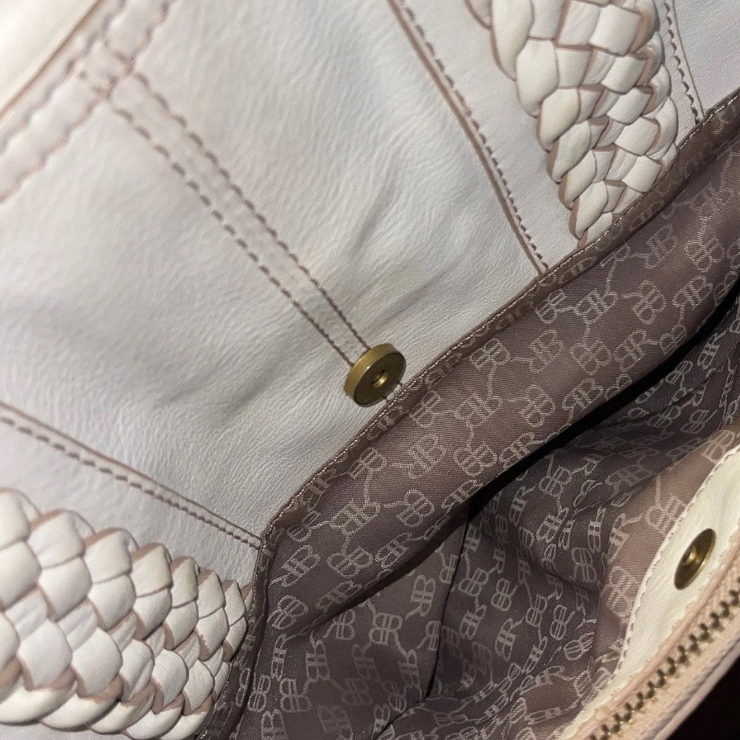 Banana Republic BR Logo Handbag Cow Leather Ivory Satchel Hobo Purse