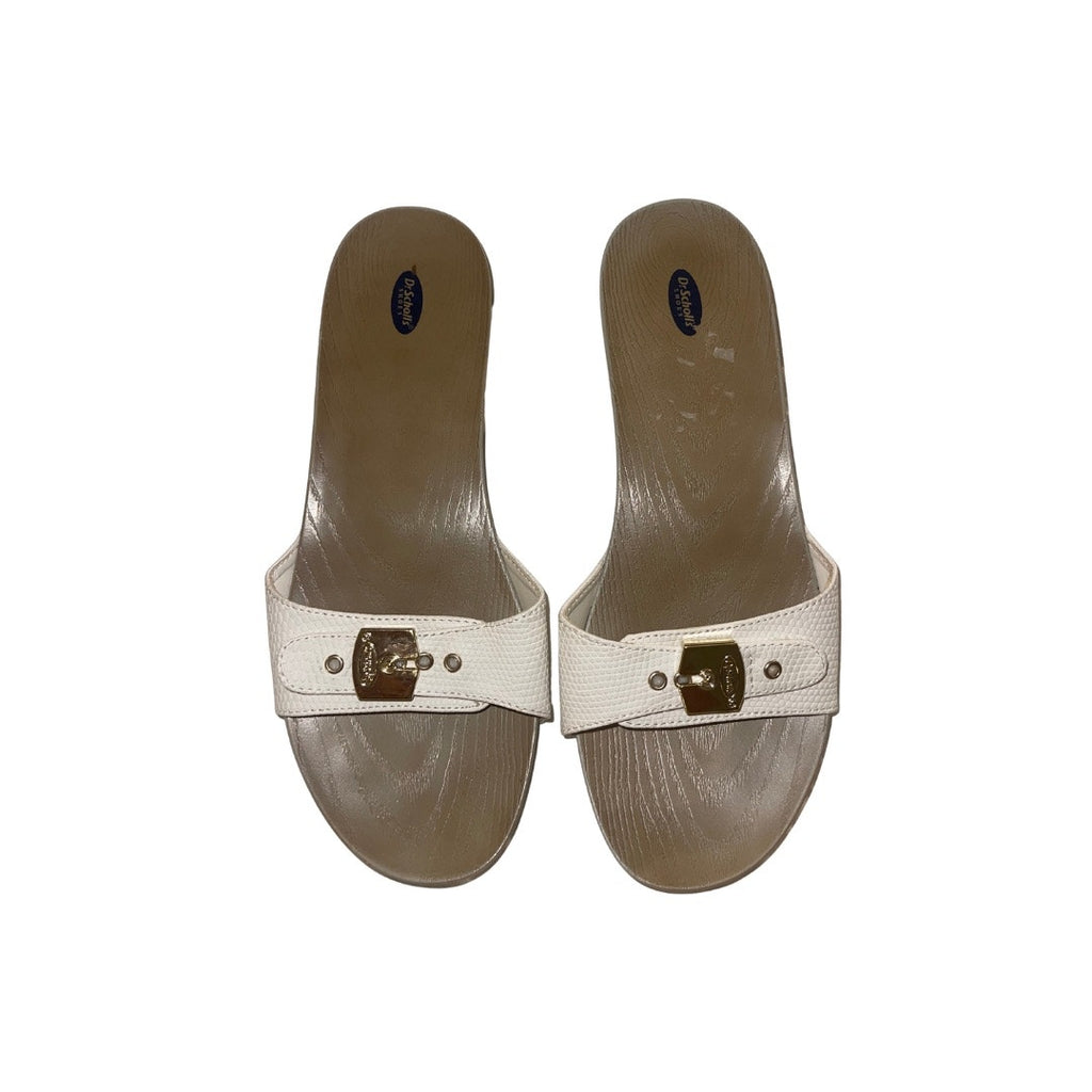 Dr. Scholl's Classic White Women's Buckle Slides Sandal Wedge Clog Size 9