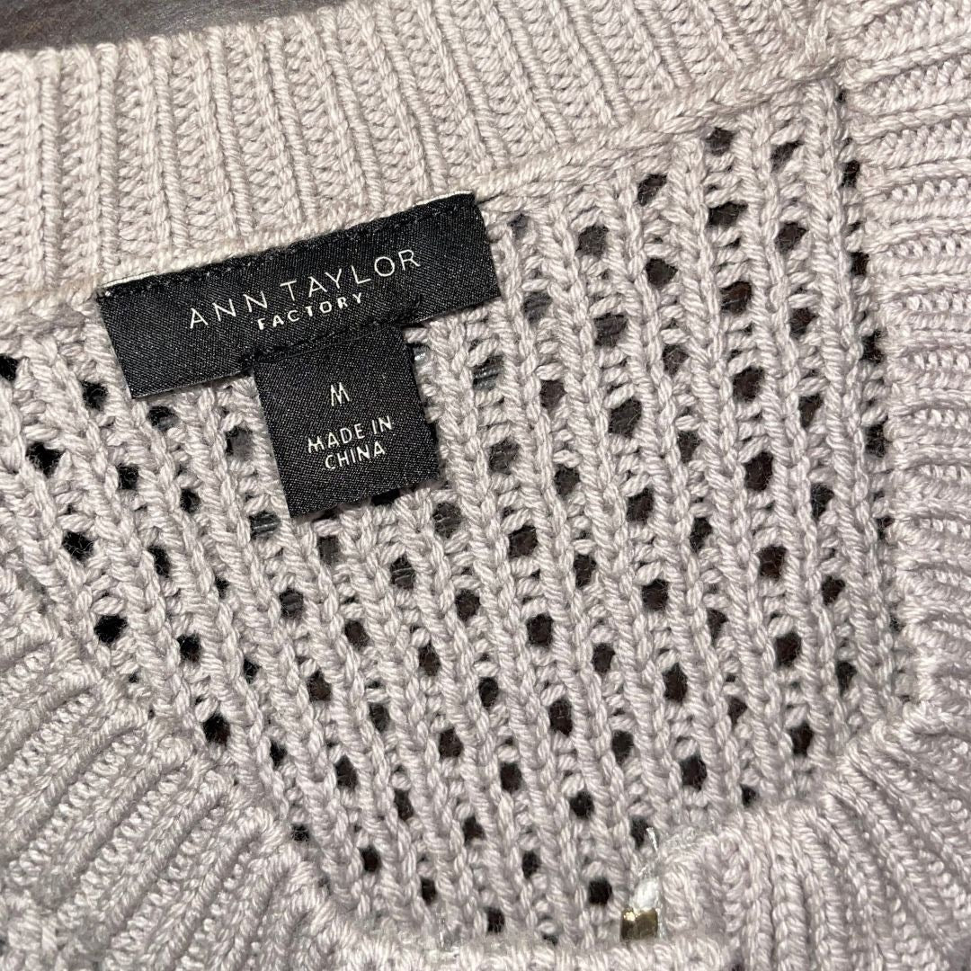 Ann Taylor Factory Full Zip Knit Pocket Cardigan Sweater SZ M Grandmacore Boho