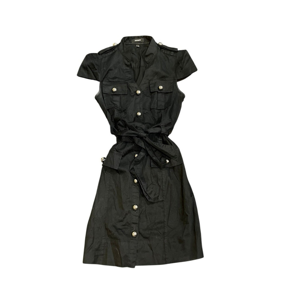 Express Cap Sleeve Button Down Utility Belted Dress SZ 0 Cargo Pockets Military