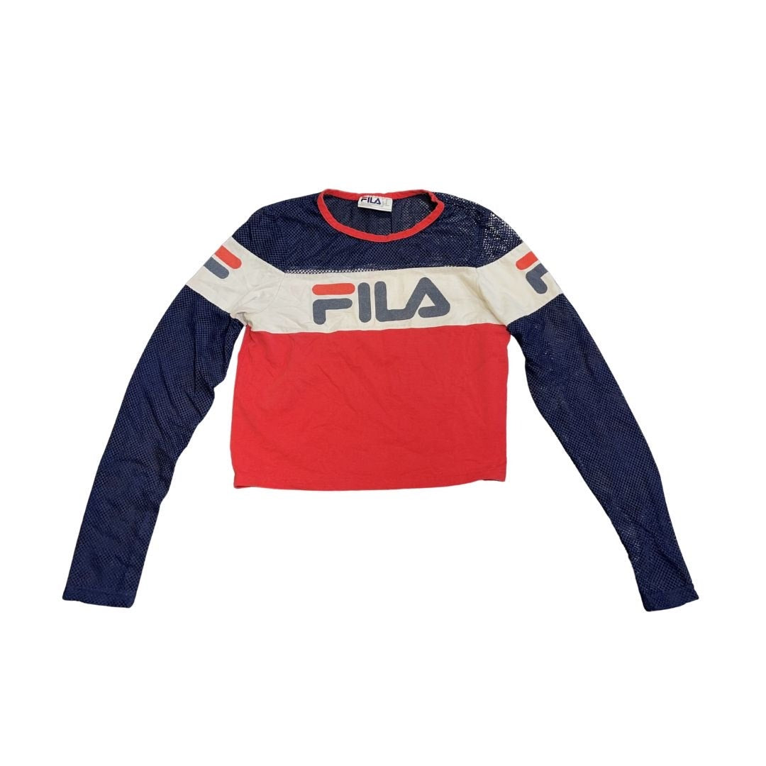 FILA Mesh Long Sleeve Top Size XL 80s Y2K Retro Chic Athletic Sporty