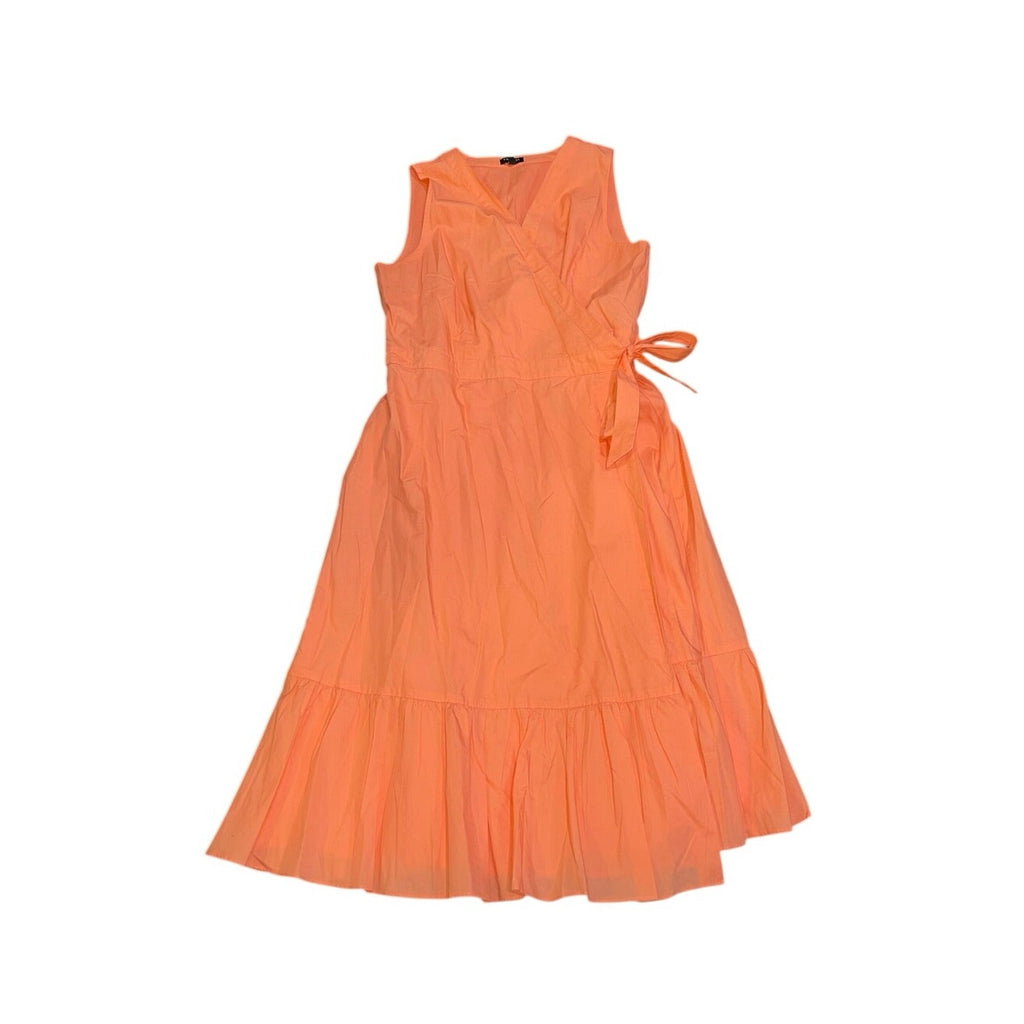 Talbots Sleeveless V-Neck Poplin Wrap Self-Tie Belted Midi Ruffle Dress SZ 12P