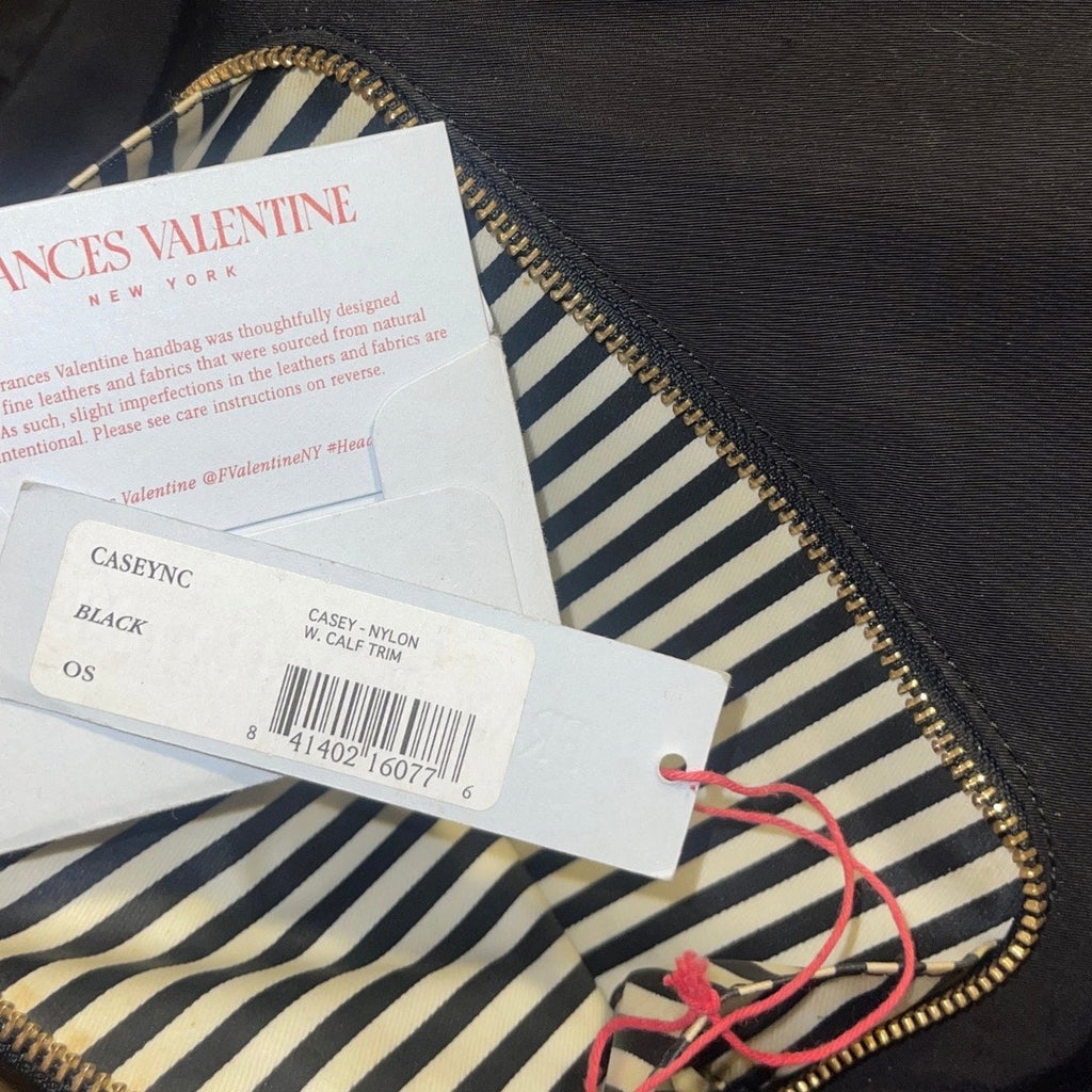Frances Valentine Casey Nylon Backpack Bag Calf Leather Handles Striped Lining
