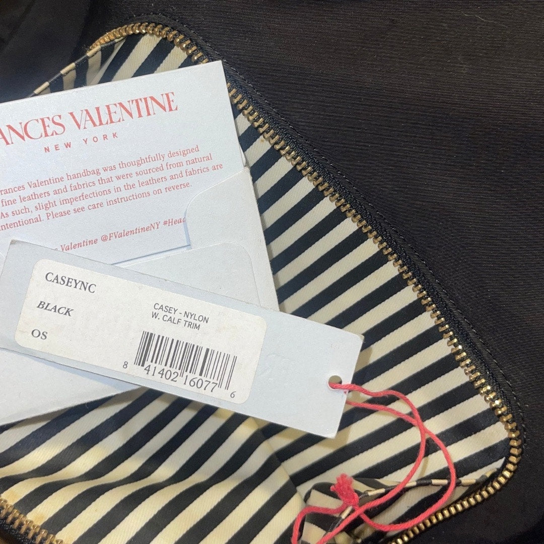 Frances Valentine Casey Nylon Backpack Bag Calf Leather Handles Striped Lining